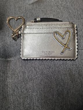 Victoria's Secret Metallic Silver Card Holder with Gold Heart Keyring